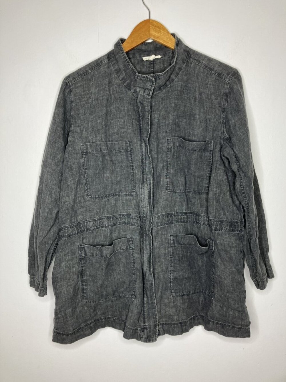 Eileen Fisher Women's Large Organic Linen Light Jacket Top Gray Zip